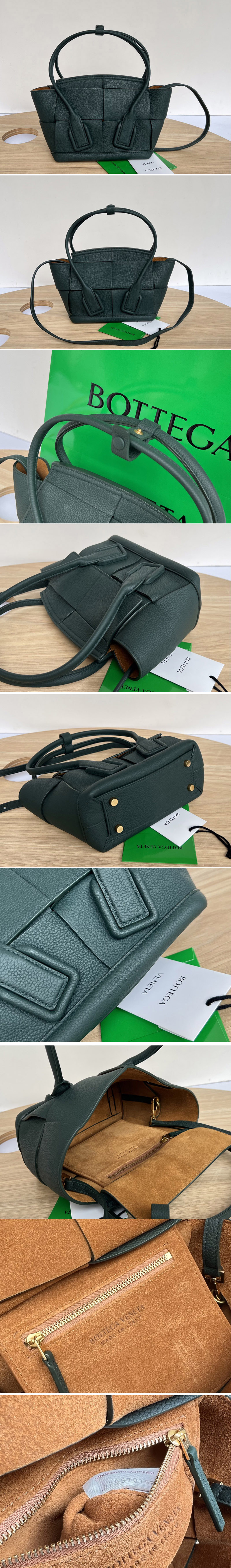 Replica Bottega Veneta 666873 BV Arco 29 Mini intreccio slouchy leather bag in Green Leather