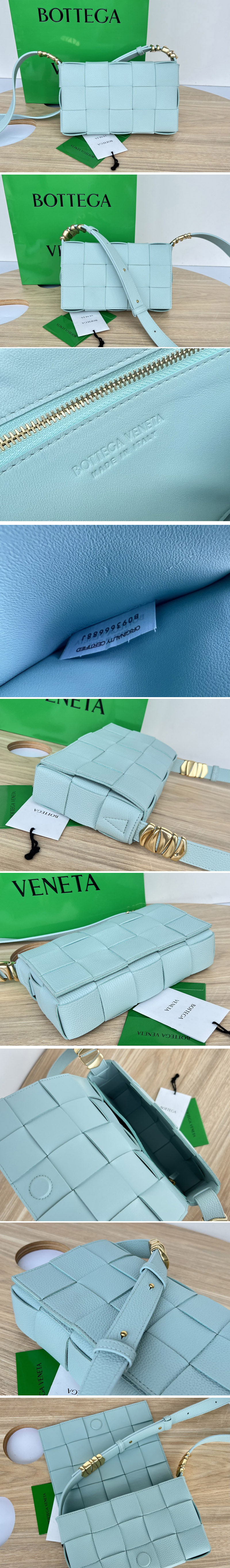 Replica Bottega Veneta 666870 Cassette cross-body bag in Light Blue Intreccio leather