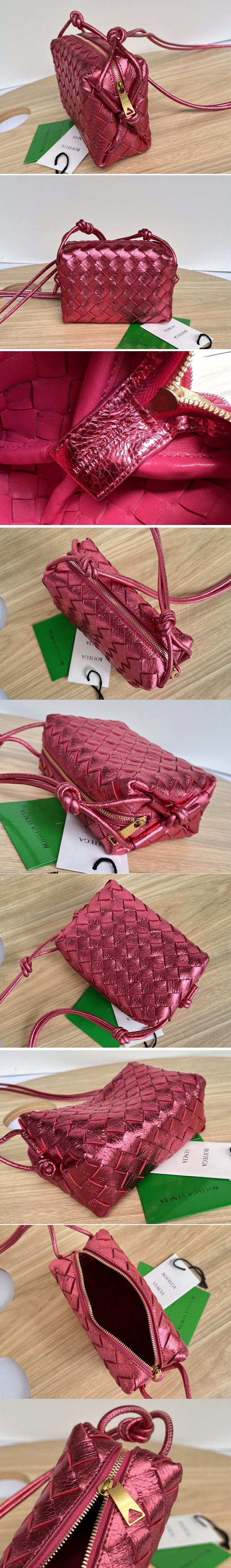 Replica Bottega Veneta 680254 Mini Loop intrecciato leather crossbody bag in Red Leather