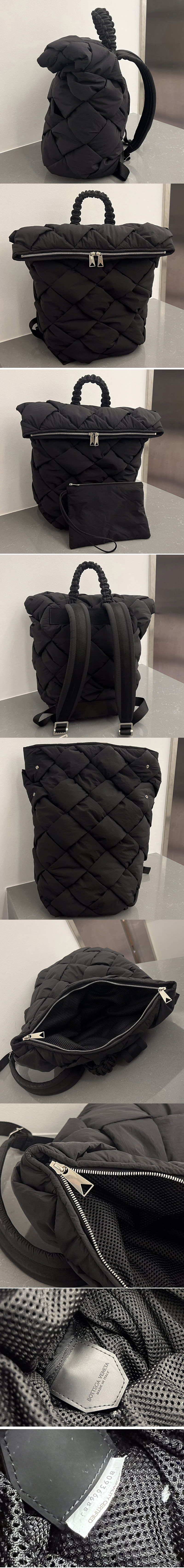 Replica Bottega Veneta 690891 Padded intreccio nylon backpack in Black Nylon