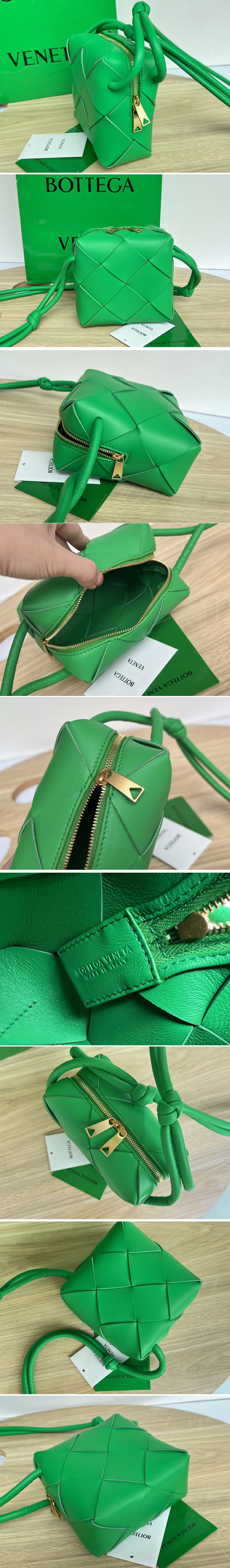 Replica Bottega Veneta 701915 Mini Cassette Camera Bag in Green intreccio leather