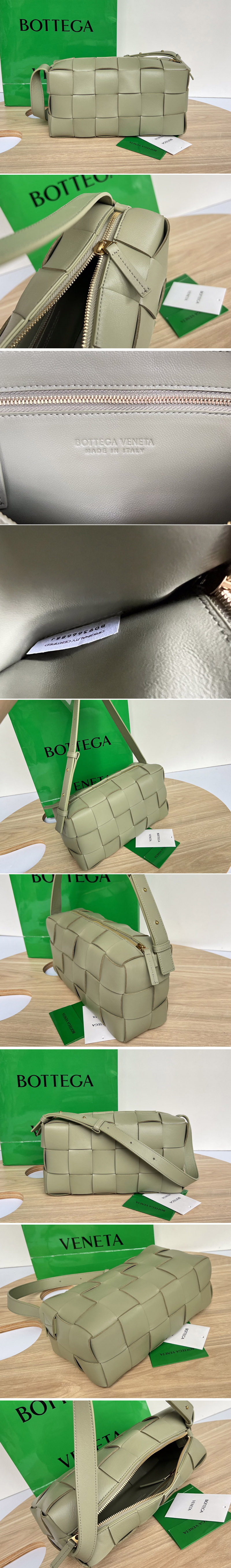 Replica Bottega Veneta 709360 Brick Cassette shoulder bag in Travertine Intreccio leather