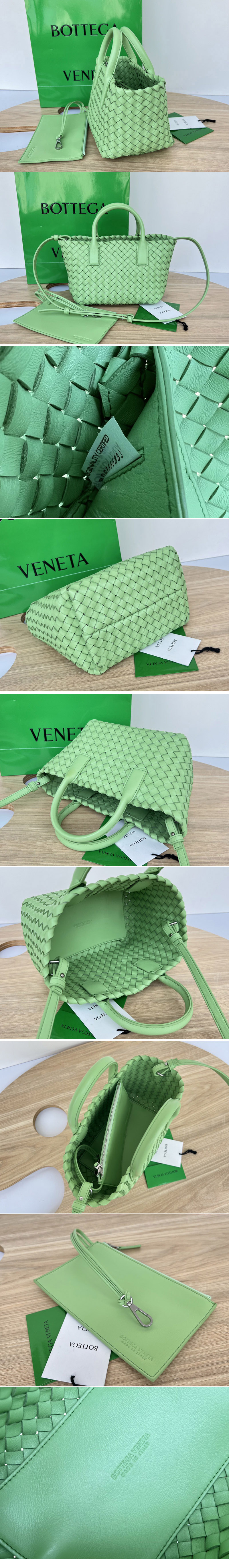 Replica Bottega Veneta 709464 Mini Cabat tote bag in Pistachio intreccio leather