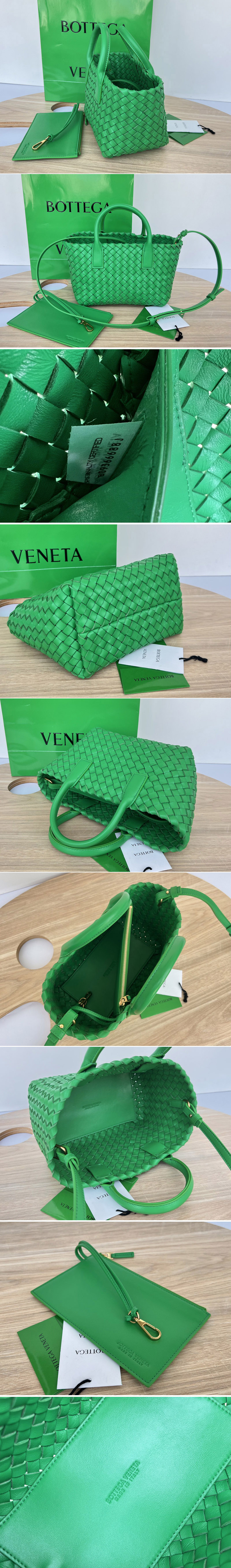 Replica Bottega Veneta 709464 Mini Cabat tote bag in Green intreccio leather