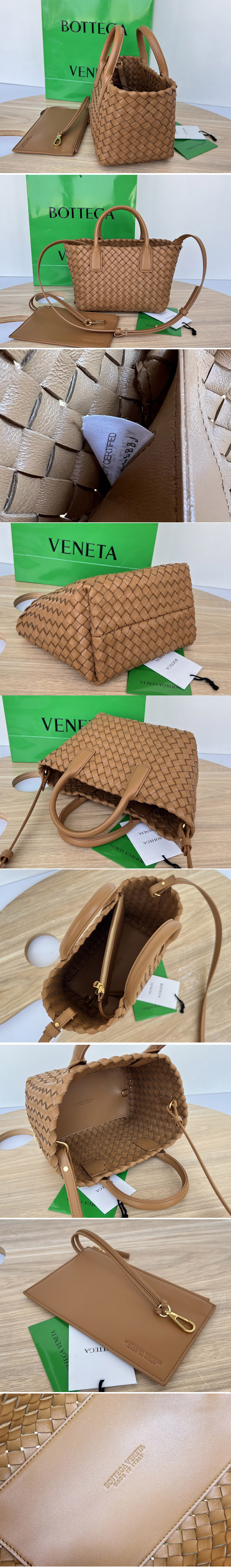 Replica Bottega Veneta 709464 Mini Cabat tote bag in Caramel intreccio leather