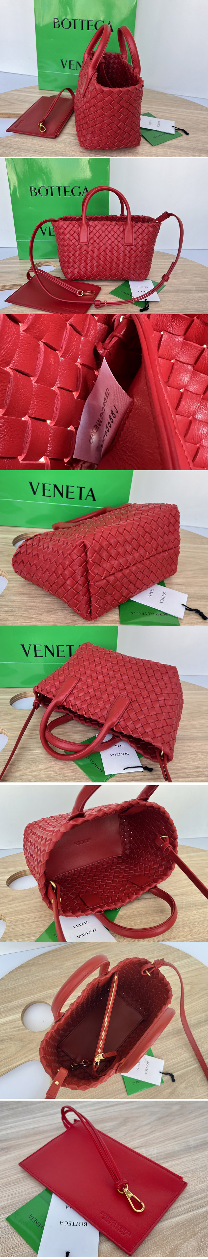 Replica Bottega Veneta 709464 Mini Cabat tote bag in Red intreccio leather