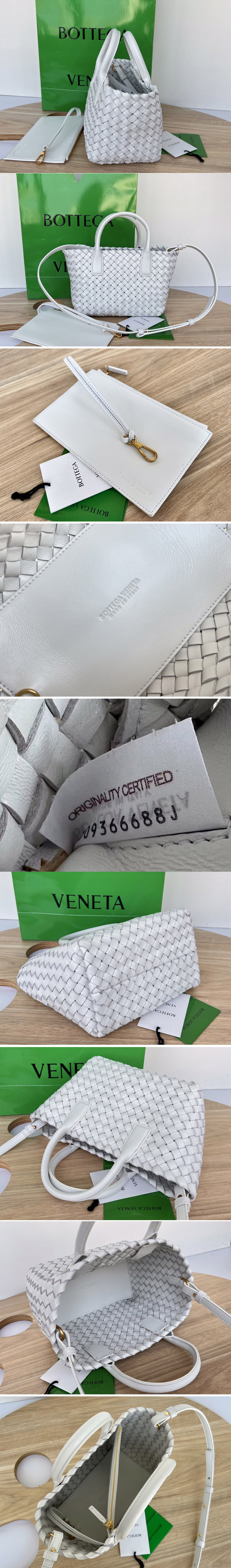 Replica Bottega Veneta 709464 Mini Cabat tote bag in White intreccio leather