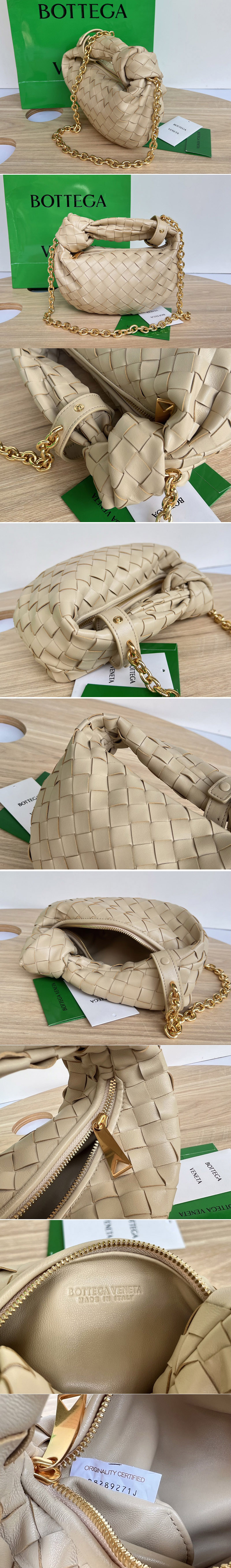 Replica Bottega Veneta 709562 Mini Jodie top handle bag in Beige intrecciato leather