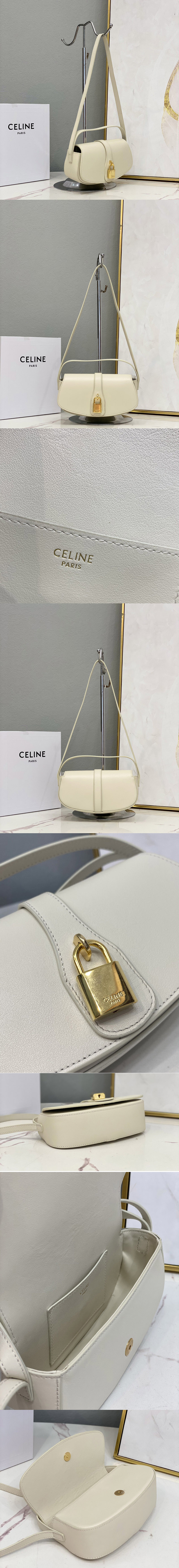 Replica Celine 10I592 CLUTCH ON STRAP TABOU bag IN White CALFSKIN Leather