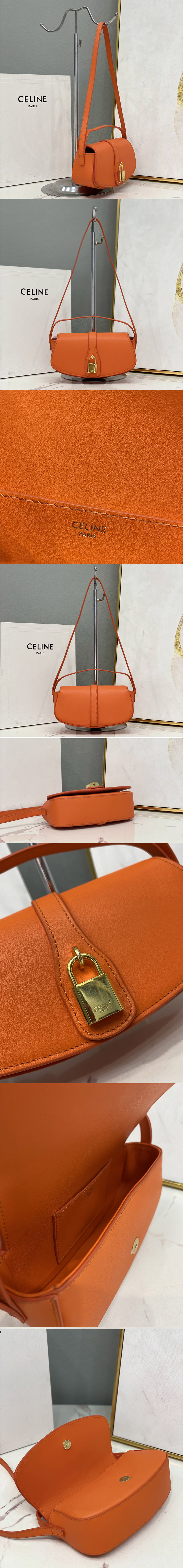 Replica Celine 10I592 CLUTCH ON STRAP TABOU bag IN Orange CALFSKIN Leather