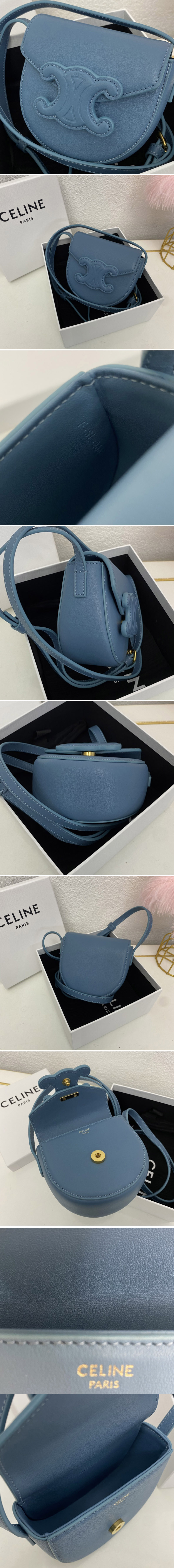 Replica Celine 10J303 MINI BESACE CUIR TRIOMPHE IN Blue SMOOTH CALFSKIN