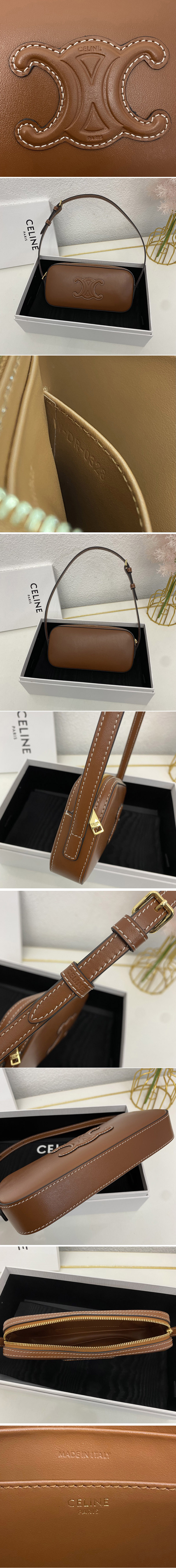 Replica Celine 10J582 MINI CAMERA SHOULDER BAG CUIR TRIOMPHE IN TAN CALFSKIN Leather