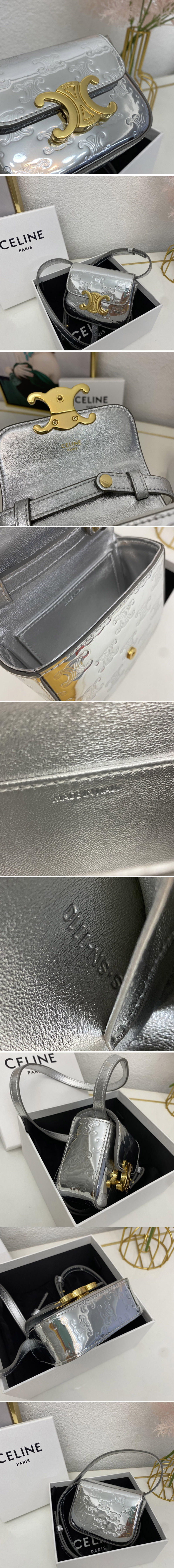 Replica Celine 10I512 MINI TRIOMPHE bag IN Silver CALFSKIN Leather