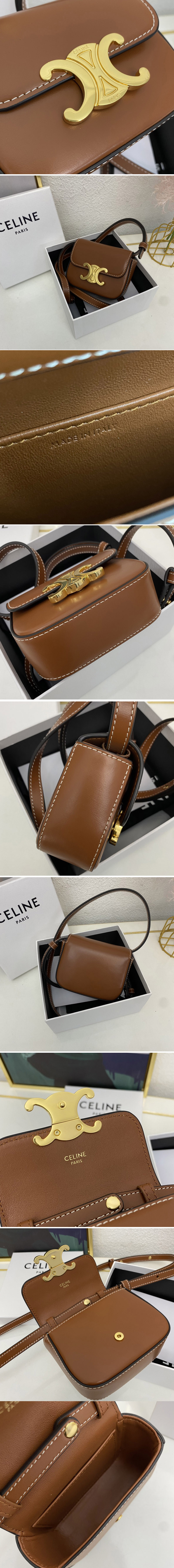 Replica Celine 10I512 MINI TRIOMPHE bag IN Brown CALFSKIN Leather