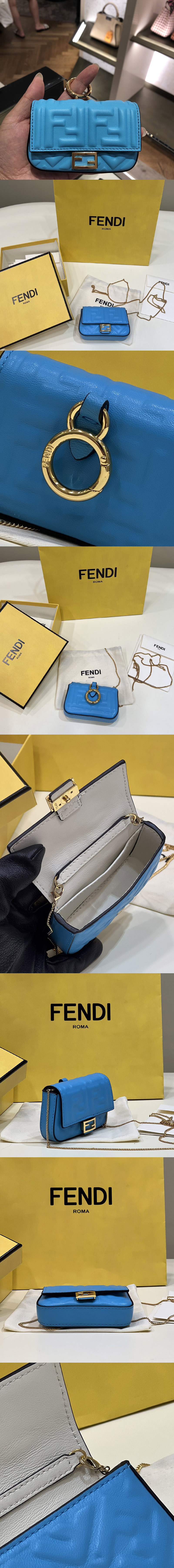 Replica Fendi 7AR844 Nano Baguette Charm in Blue nappa leather