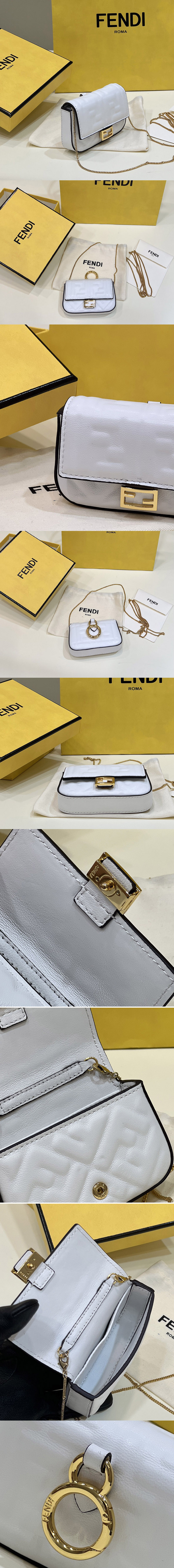 Replica Fendi 7AR844 Nano Baguette Charm in White nappa leather