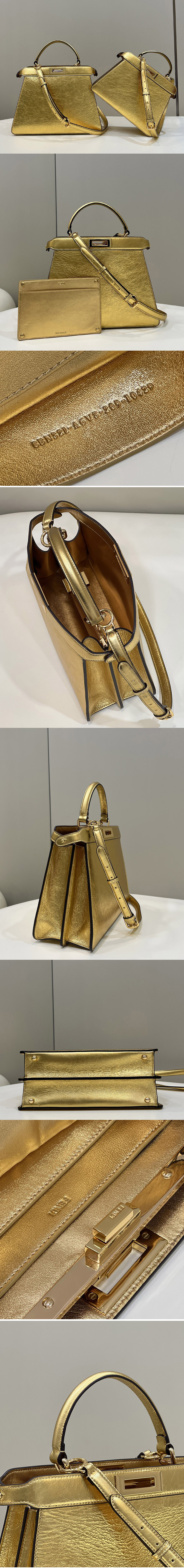 Replica Fendi 8BN321 Peekaboo ISeeU Medium Bag in Gold leather