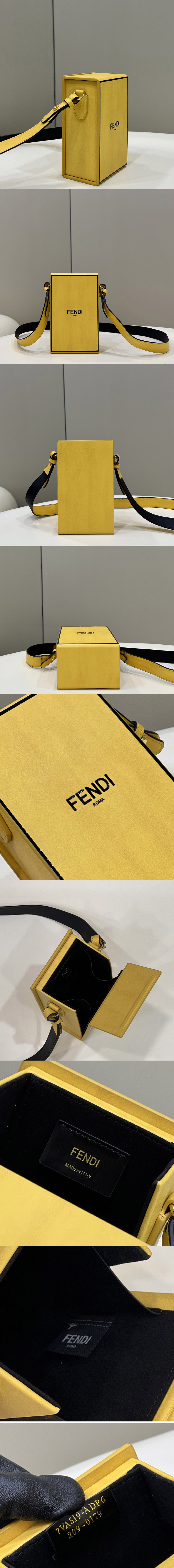 Replica Fendi 7VA519 Fendi Box Shoulder Bag in Yellow Leather