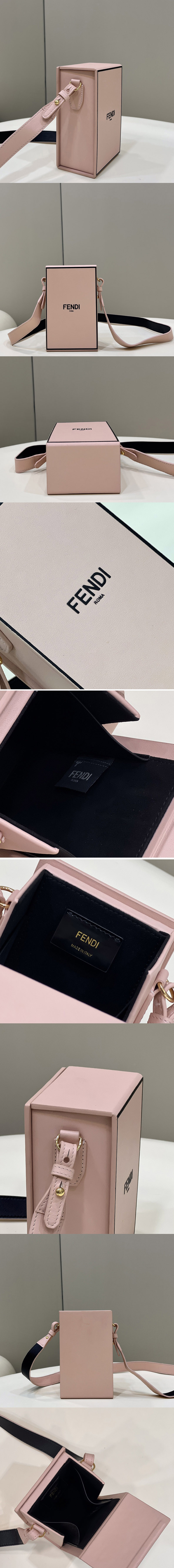 Replica Fendi 7VA519 Fendi Box Shoulder Bag in Pink Leather