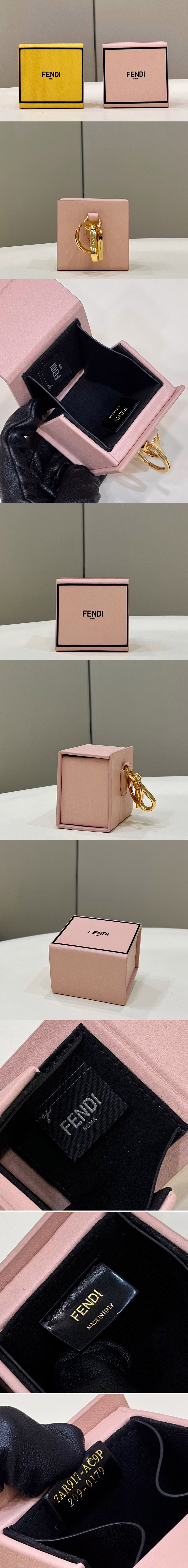 Replica Fendi 7AR917 Mini box type Key Case accessories key charm Bag Charm in Pink Leather