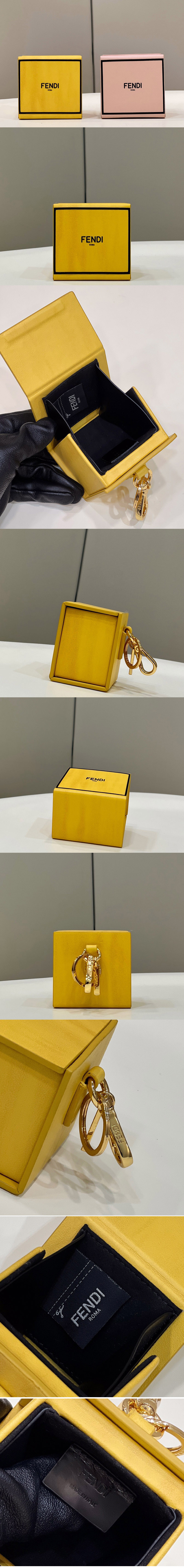 Replica Fendi 7AR917 Mini box type Key Case accessories key charm Bag Charm in Yellow Leather