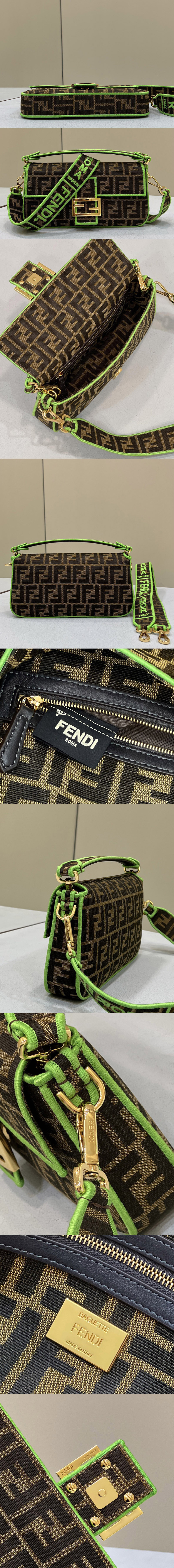 Replica Fendi 8BH600 medium Baguette bag in Brown fabric With Green