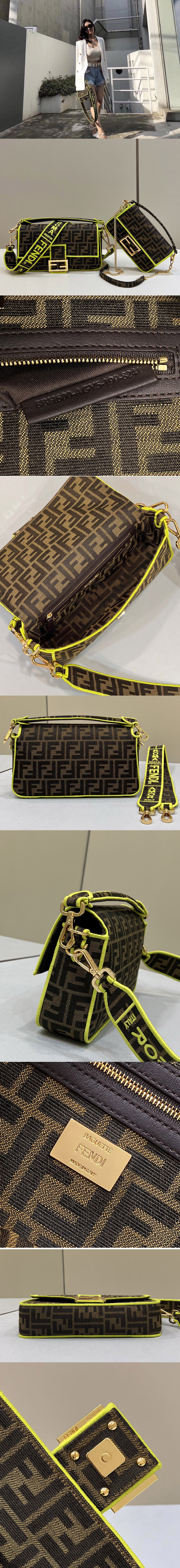 Replica Fendi 8BH600 medium Baguette bag in Brown fabric With Yellow