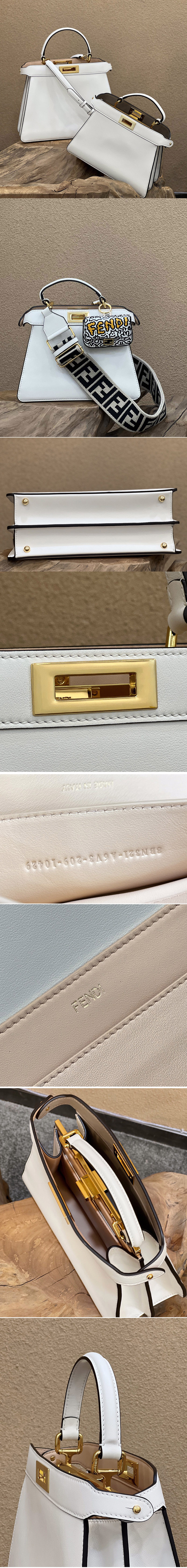 Replica Fendi 8BN327 Peekaboo Iseeu Small Bag in White leather