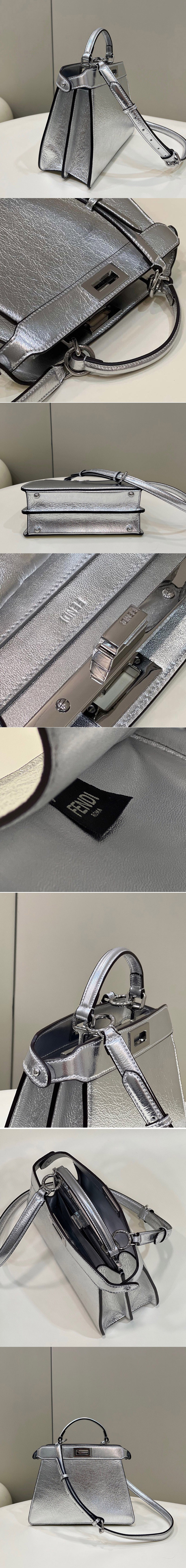 Replica Fendi 8BN327 Peekaboo Iseeu Small Bag in Silver leather