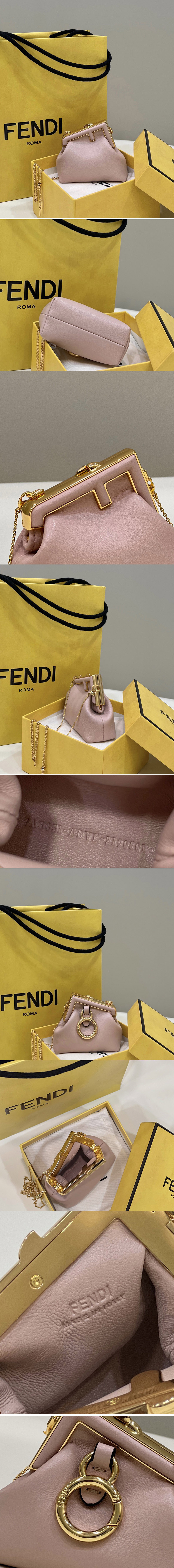 Replica Fendi 7AS051 Nano Fendi First Charm Bag in Pink nappa leather