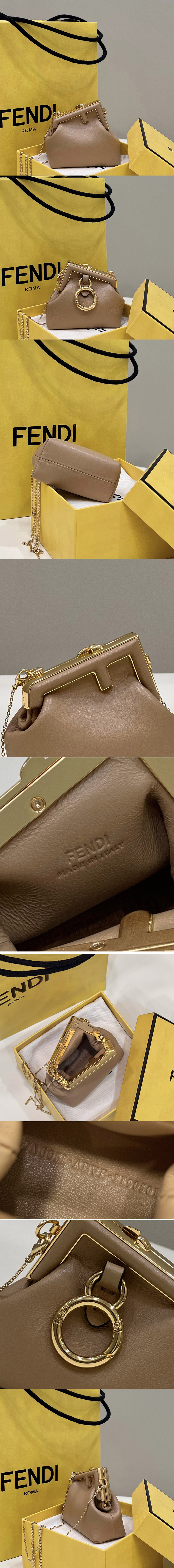 Replica Fendi 7AS051 Nano Fendi First Charm Bag in Beige nappa leather