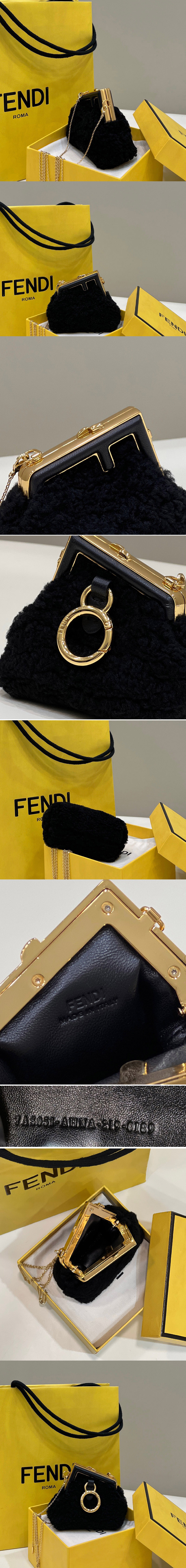 Replica Fendi 7AS051 Nano Fendi First Charm Bag in Black sheepskin