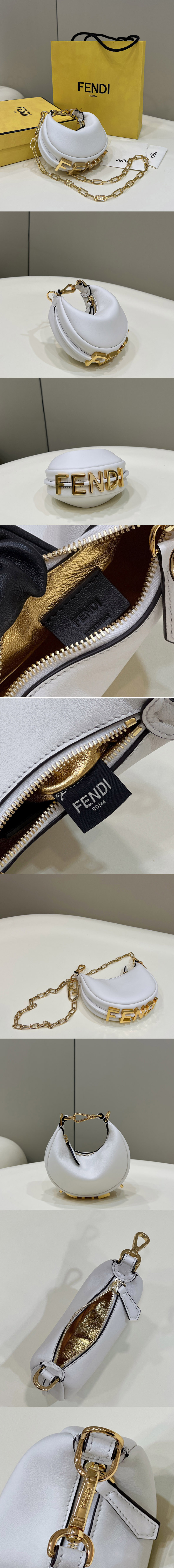 Replica Fendi 7AS089 Nano Fendigraphy Mini hobo bag in White leather charm