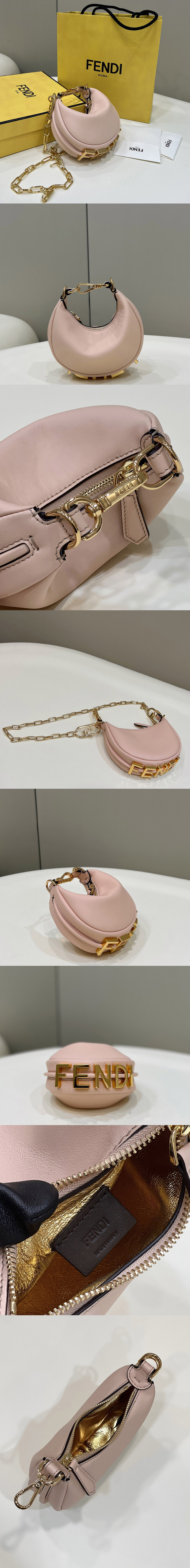 Replica Fendi 7AS089 Nano Fendigraphy Mini hobo bag in Pink leather charm