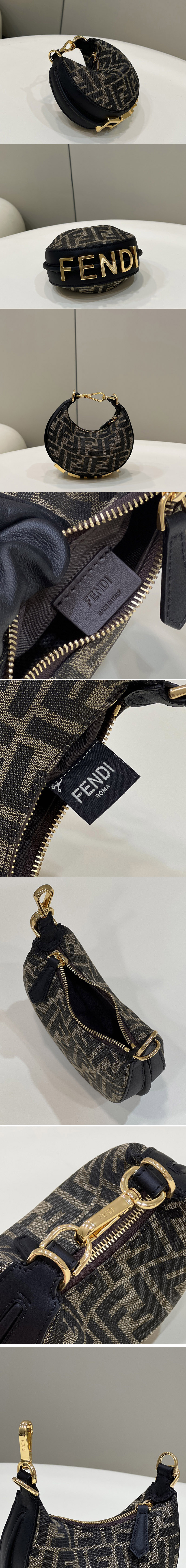 Replica Fendi 7AS089 Nano Fendigraphy Mini hobo bag in Brown FF fabric