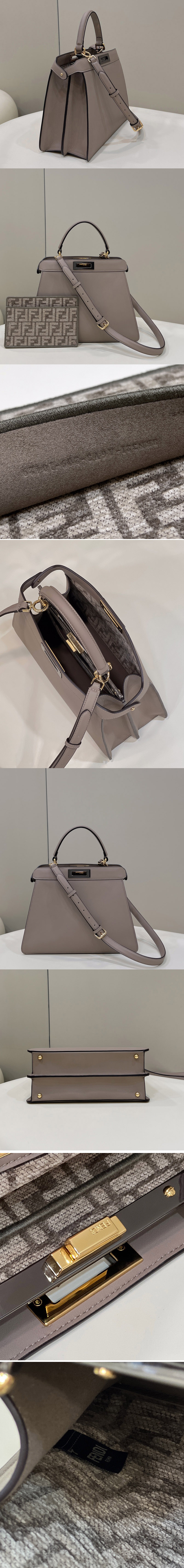 Replica Fendi 8BN321 Peekaboo Iseeu Medium Bag in Gray Leather