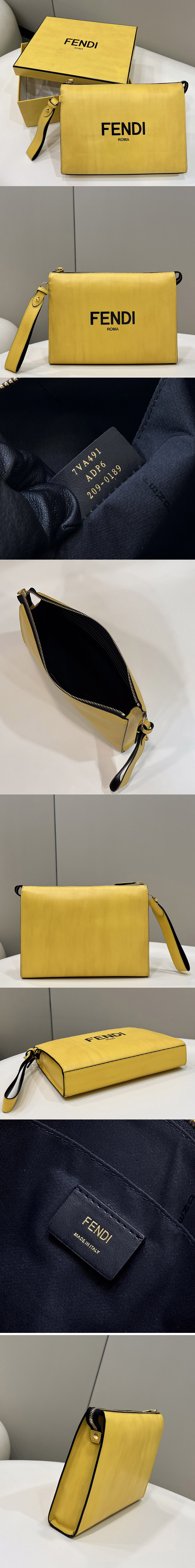 Replica Fendi 7VA491 Flat Pouch in Yellow leather