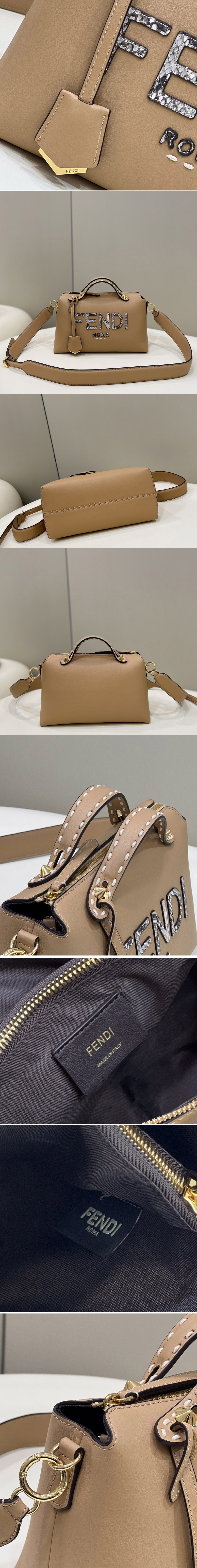 Replica Fendi 8BL146 By The Way Medium Boston bag in Light brown leather and elaphe