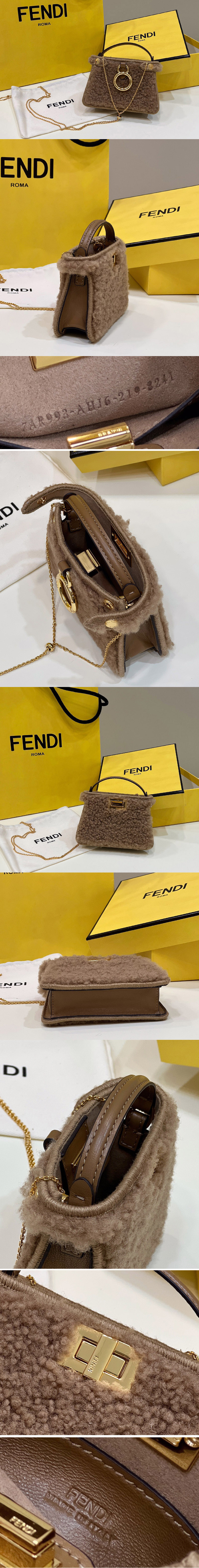 Replica Fendi 7AR993 Mini Peekaboo Bag in Beige sheepskin