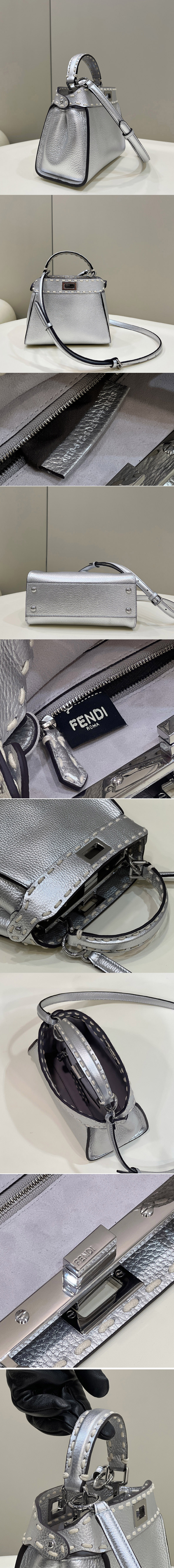 Replica Fendi 8BN244 Peekaboo Mini Bag in Silver leather