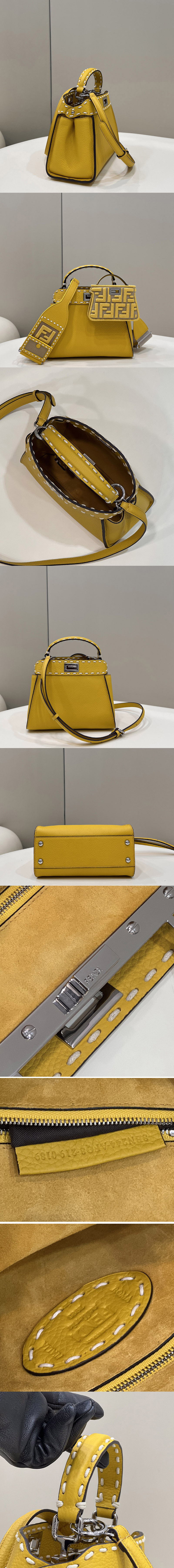 Replica Fendi 8BN244 Peekaboo Mini Bag in Yellow leather