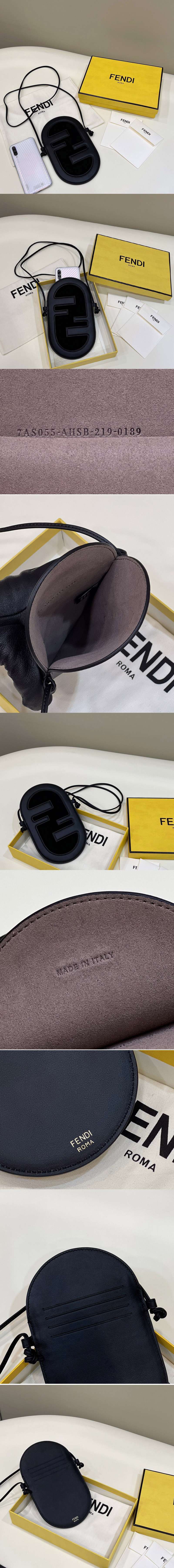 Replica Fendi 7AS055 12 Pro Phone Holder pouch bag in Black leather and suede