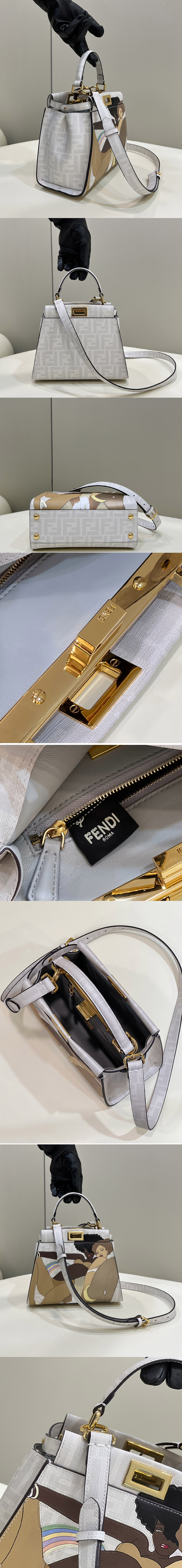 Replica Fendi 8BN244 Peekaboo Mini bag in White FF glazed fabric