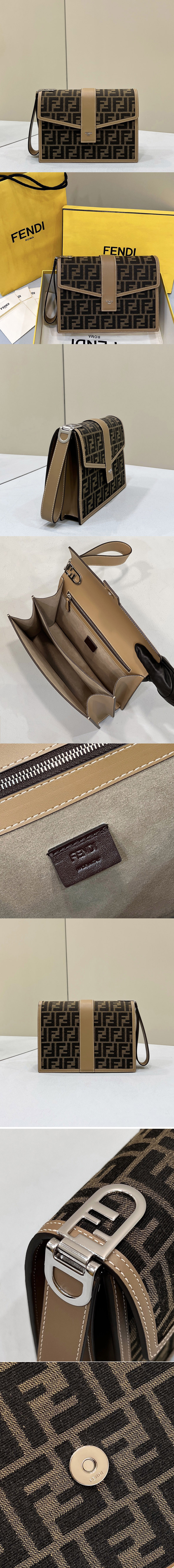 Replica Fendi 7VA568 O'Lock Clutch bag in Brown FF fabric