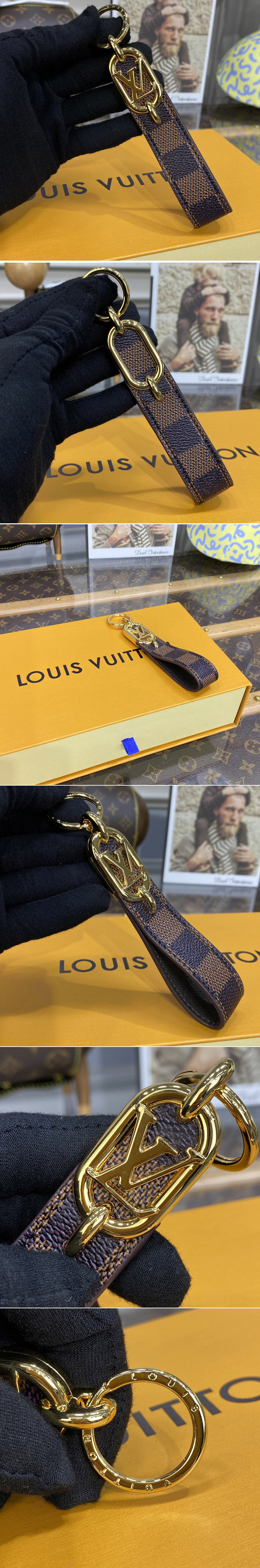 Replica Louis Vuitton M00826 LV Link Dragonne Key holder in Damier Ebene Canvas