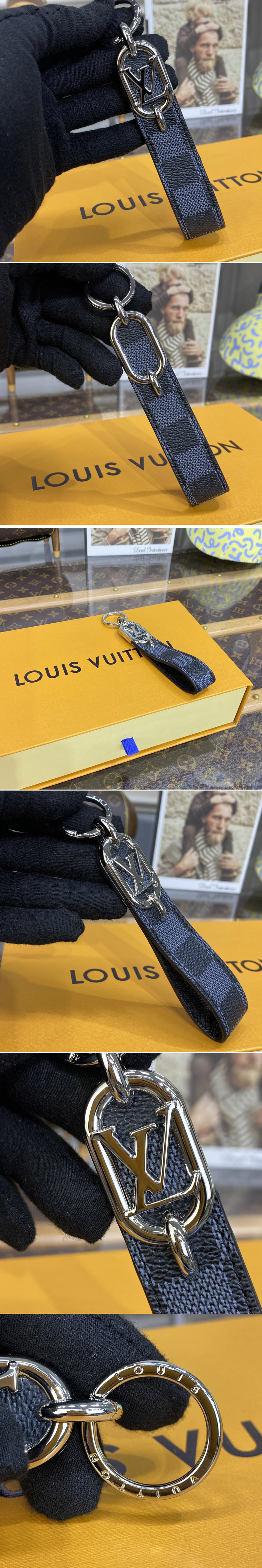 Replica Louis Vuitton M00826 LV Link Dragonne Key holder in Damier Graphite Canvas