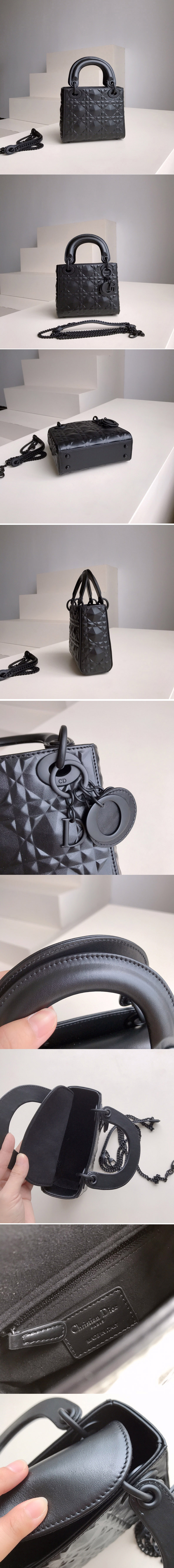 Replica Dior M0505 Mini Lady Dior bag Black Cannage Calfskin with Diamond Motif