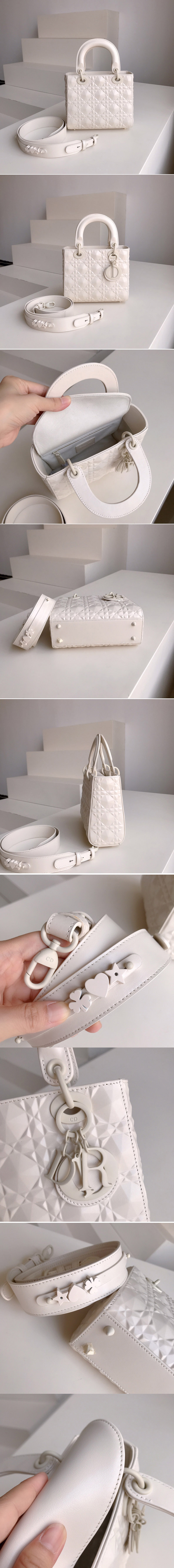 Replica Dior M0538 Small Lady Dior My ABCDior bag in White Cannage Calfskin with Diamond Motif