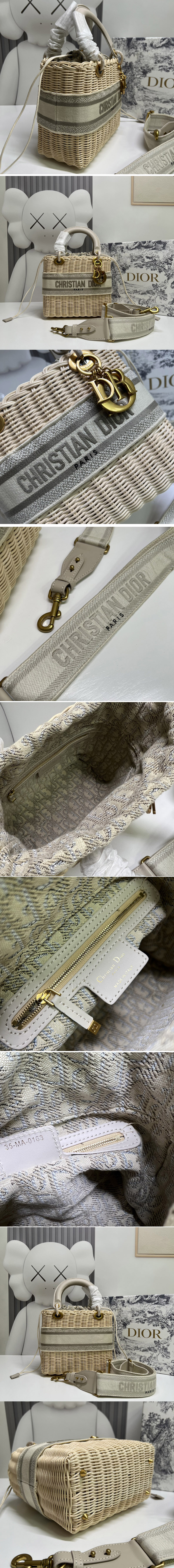 Replica Christian Dior M0565 Medium Lady Dior handbag in Natural Wicker and Beige Dior Oblique Jacquard