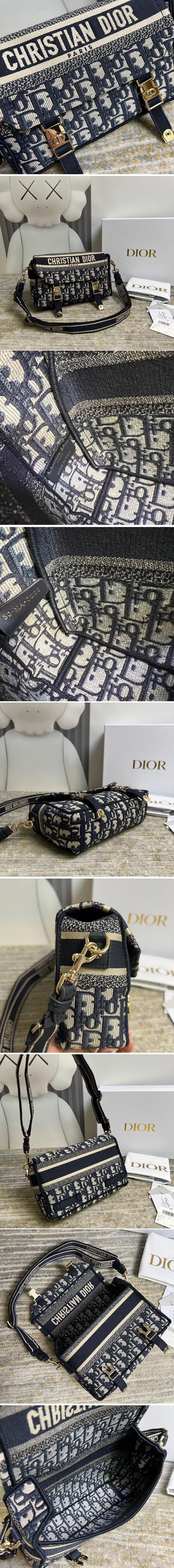 Replica Christian Dior M1241 Small Diorcamp Bag in Blue Dior Oblique Embroidery